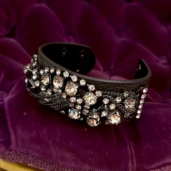 Cara N.Y. Black Leather Chain Crystal Bracelet - Picture 2 of 6